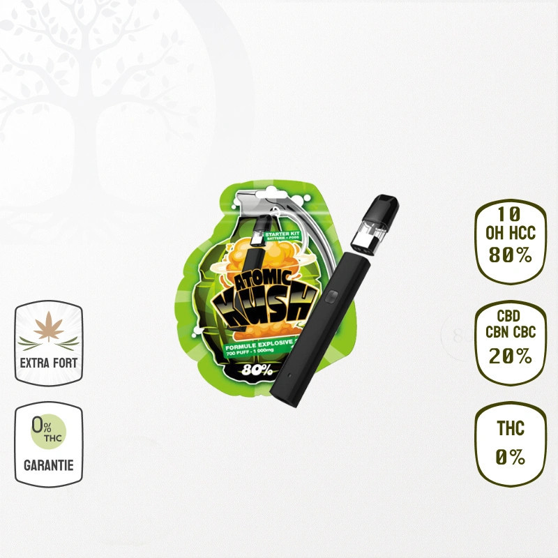 Kit complet Vape Atomic Kush 80 % 10-OH-HHC (Batterie & Cartouche) - (Sans THC)