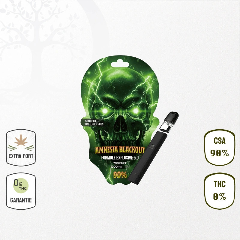 Kit complet Vape Amnesia Blackout CSA 90 % (Batterie & Cartouche) - (Sans THC)