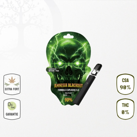 Kit complet Vape Amnesia Blackout CSA 90 % (Batterie & Cartouche) - (Sans THC)